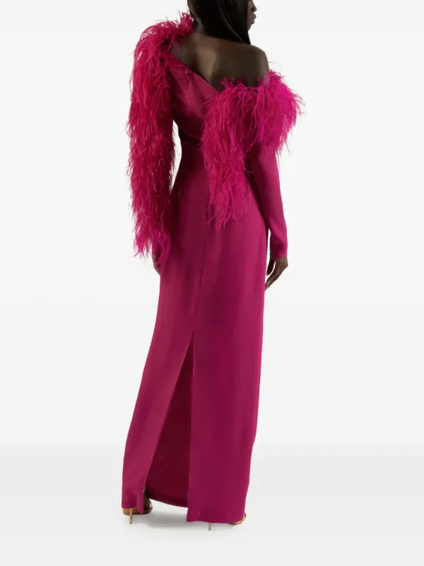Taller Marmo feather-trimmed one-shoulder Dress Pink FARFETCH IN