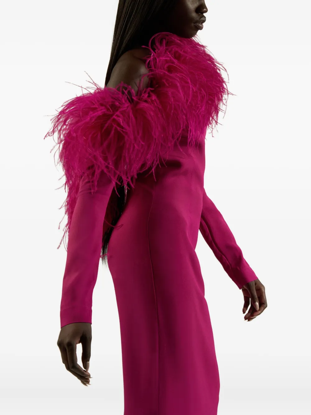 Taller Marmo Asymmetrische jurk met veren afwerking Roze