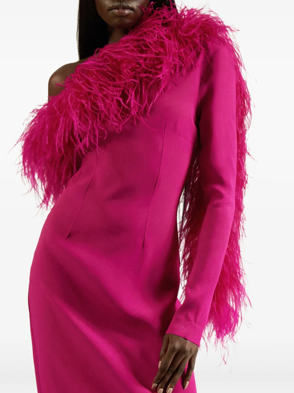 Taller Marmo Asymmetrische jurk met veren afwerking Roze