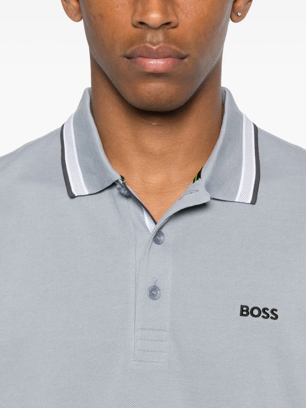 BOSS Poloshirt met gestreepte kraag Grijs