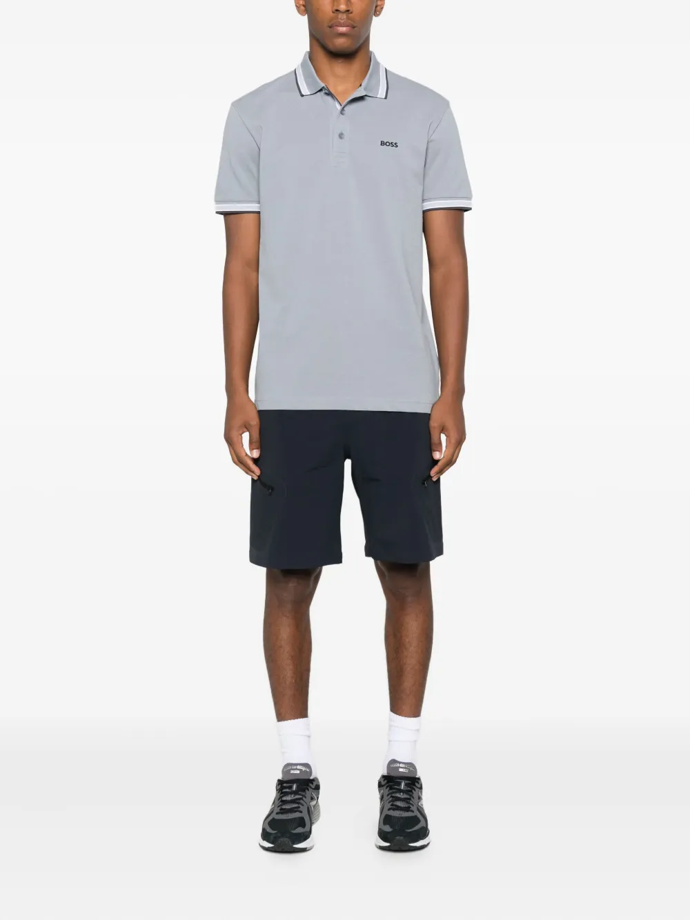 BOSS Poloshirt met gestreepte kraag Grijs