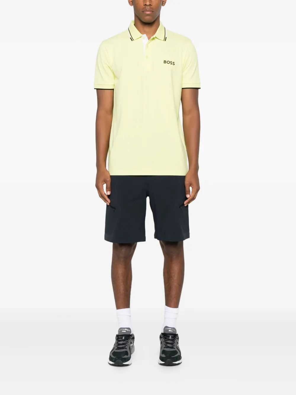 BOSS Poloshirt met logoprint Geel