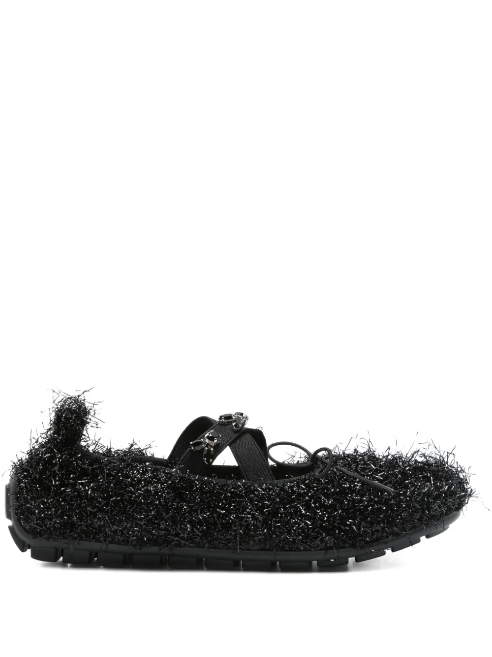Simone Rocha Embellished-frill Ballet Flats In Black