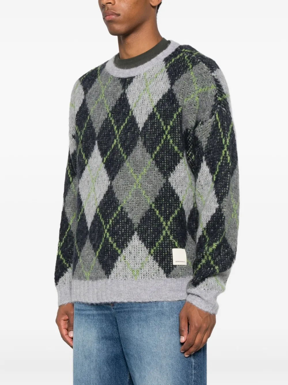 Emporio Armani argyle-check jumper Grijs