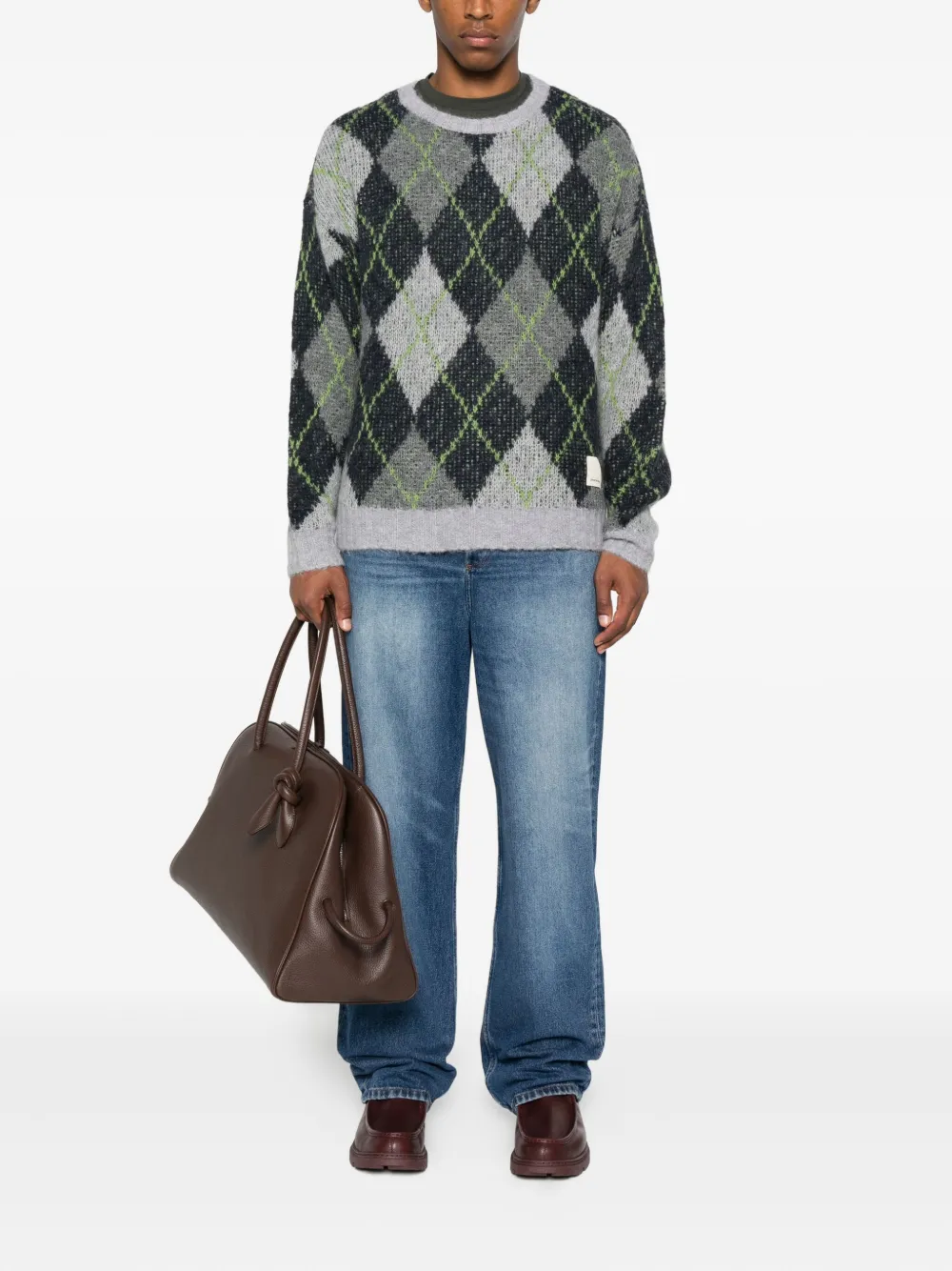 Emporio Armani argyle-check jumper Grijs