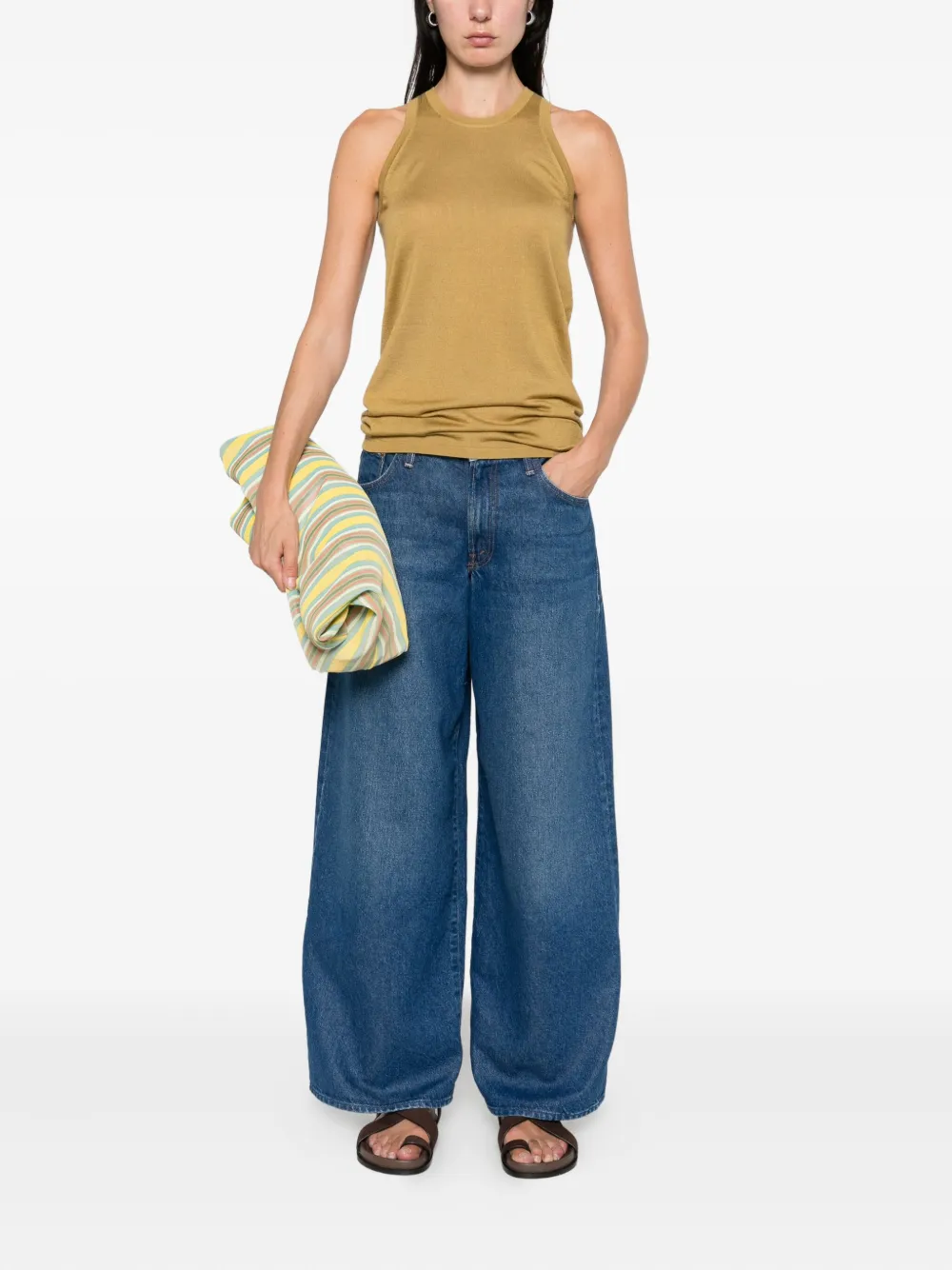 MOTHER Rigatoni Sneak jeans met wijde pijpen Blauw