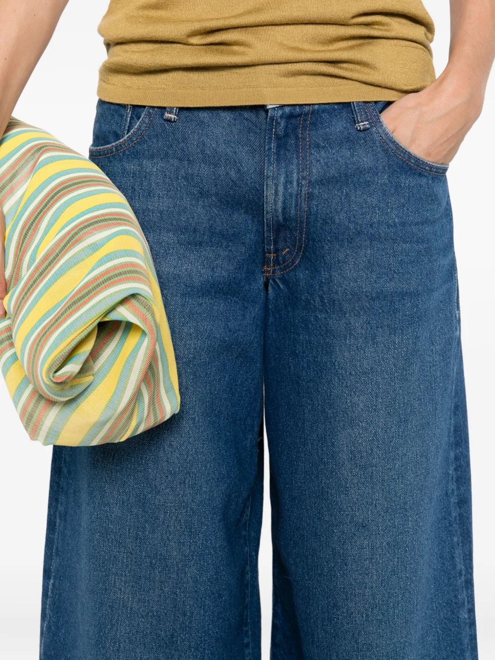 MOTHER Rigatoni Sneak jeans met wijde pijpen Blauw