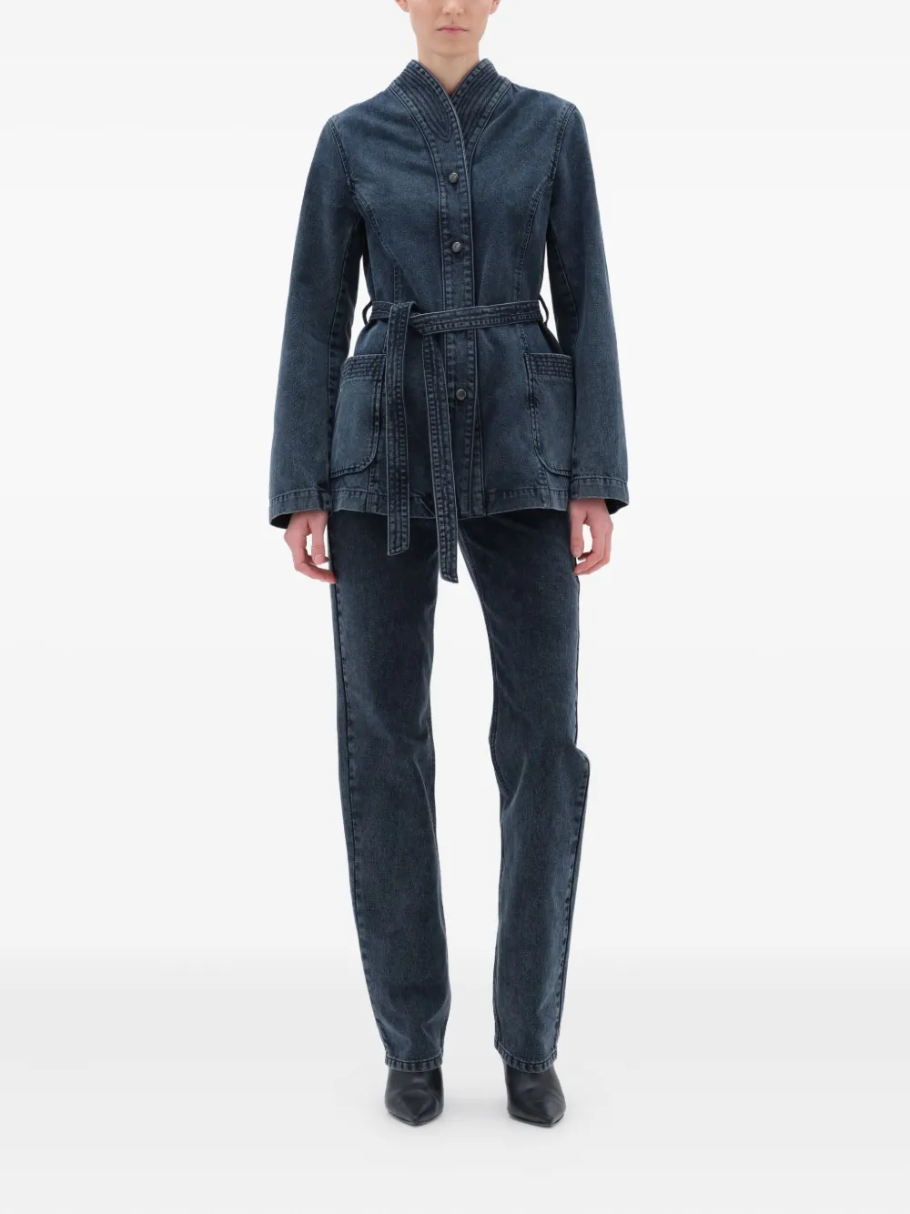 REMAIN Denim jack met zak met ceintuur Blauw
