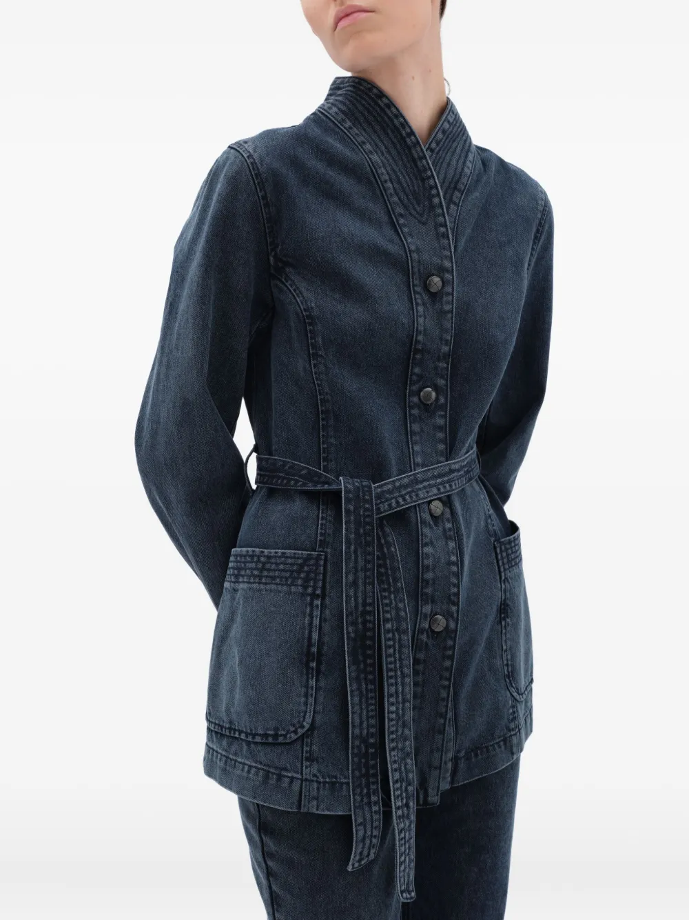 REMAIN Denim jack met zak met ceintuur Blauw