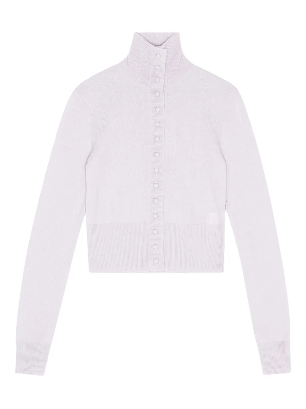 high-neck button-up cardigan