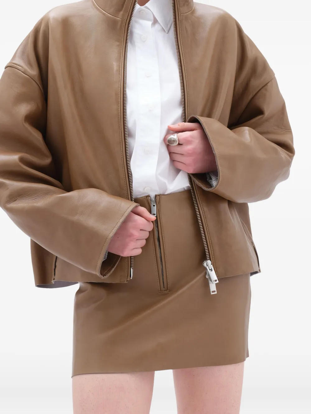 REMAIN Leren mini-rok met rits Bruin