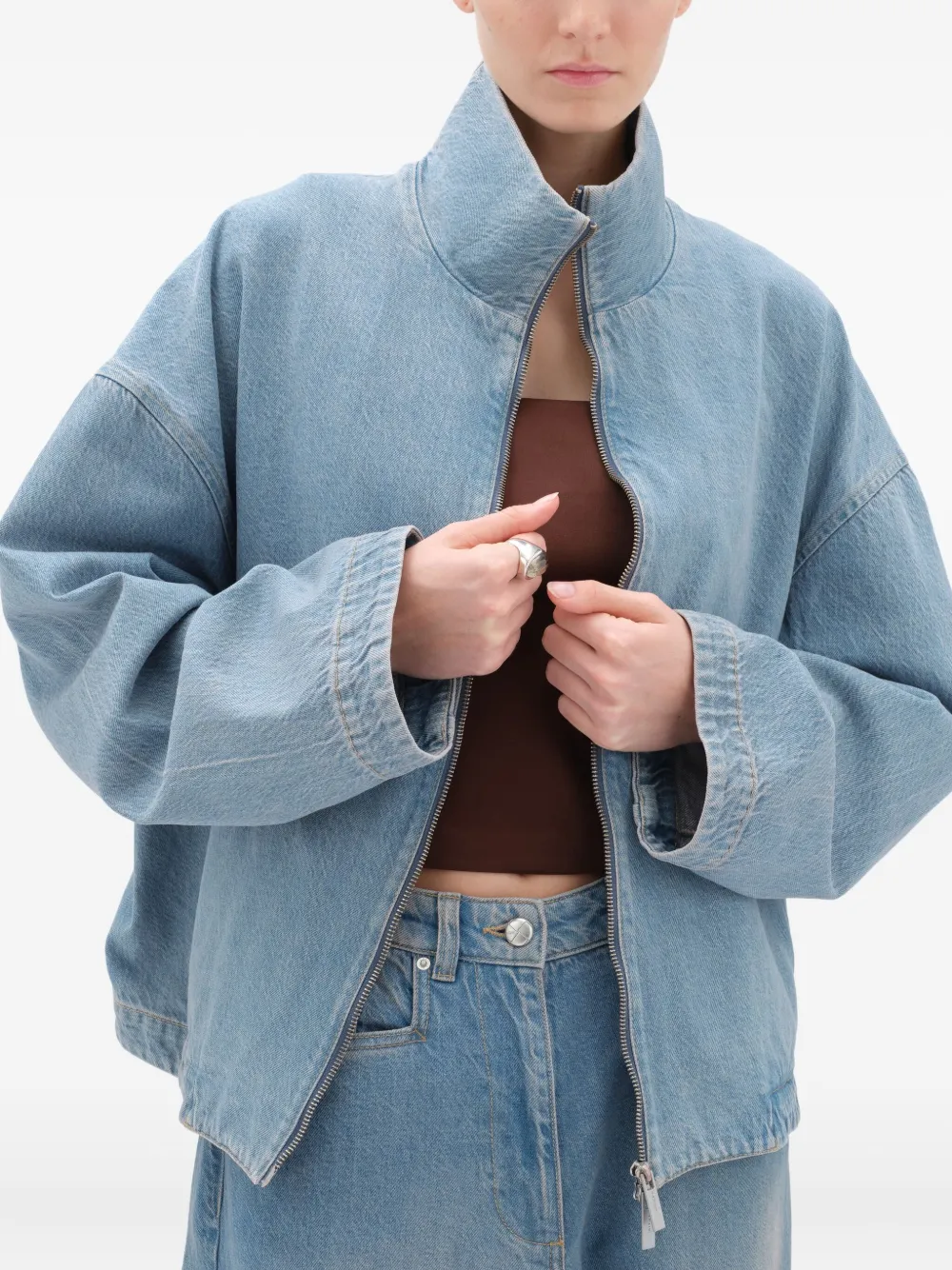 Remain Birger Christensen Zip-front Denim Jacket In Blue