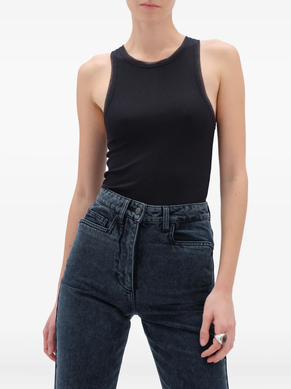 REMAIN Geribbelde tanktop met raceback Grijs