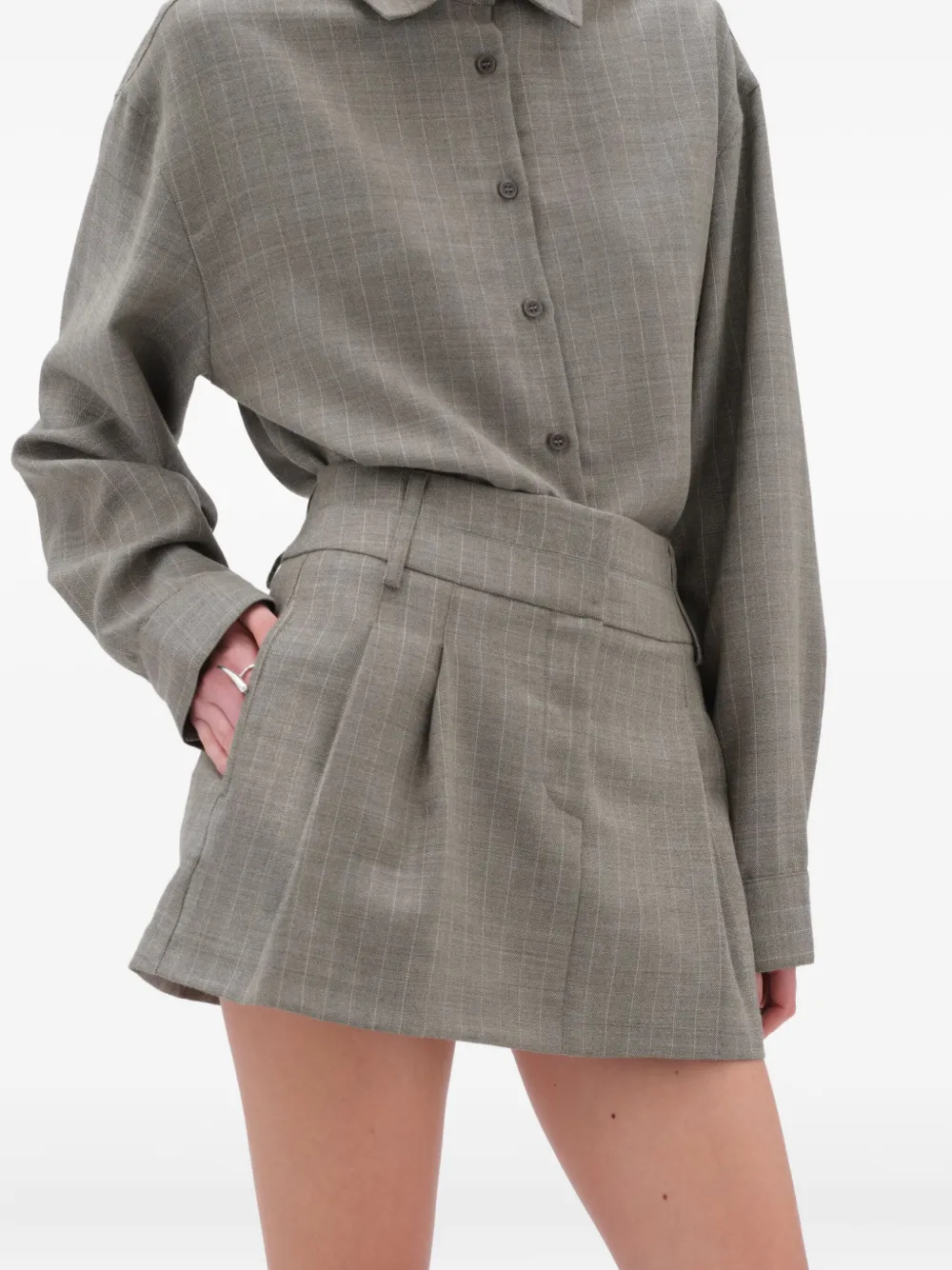 Remain Birger Christensen Double-waistband Pleated Mini Skirt In Neutral