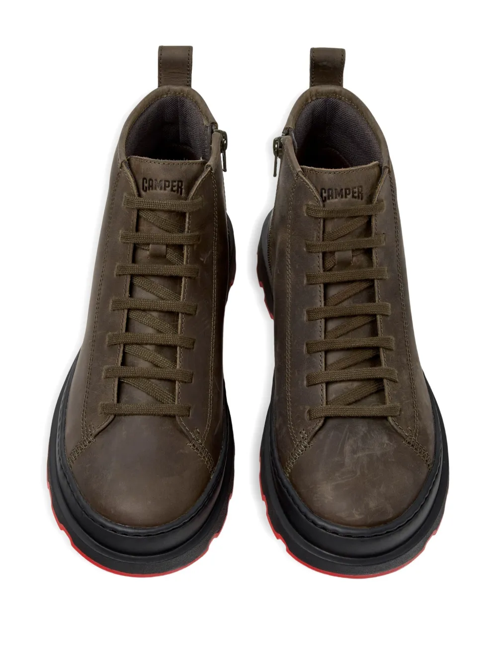 Camper Brutus lace-up leather biker boots Green