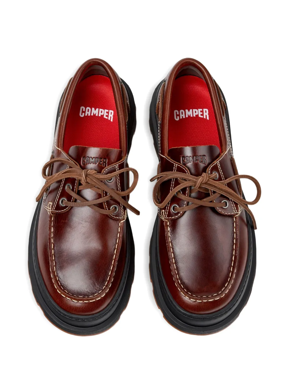 Camper Brutus Leather Lace-up Loafers In Red