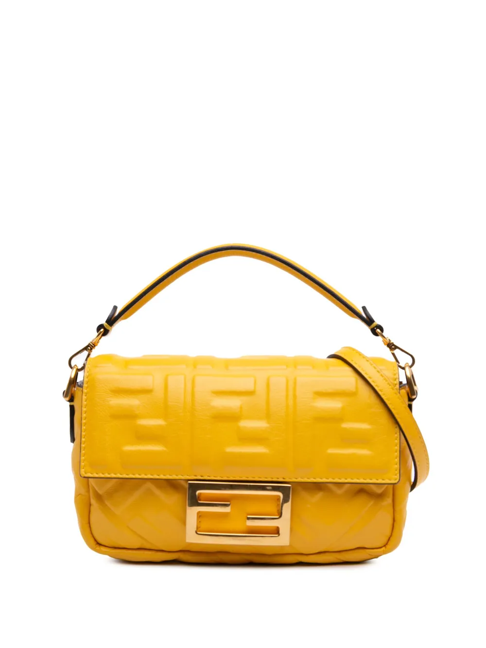 Fendi Pre-Owned 2010-2025 Mini Zucca Embossed Leather Baguette satchel | Yellow | Image 1