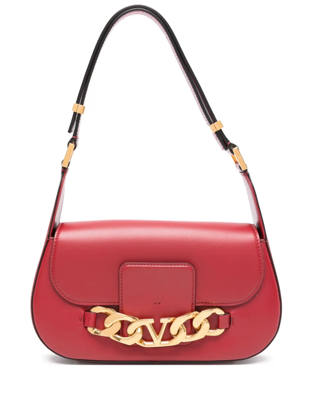 V-logo chain leather shoulder bag