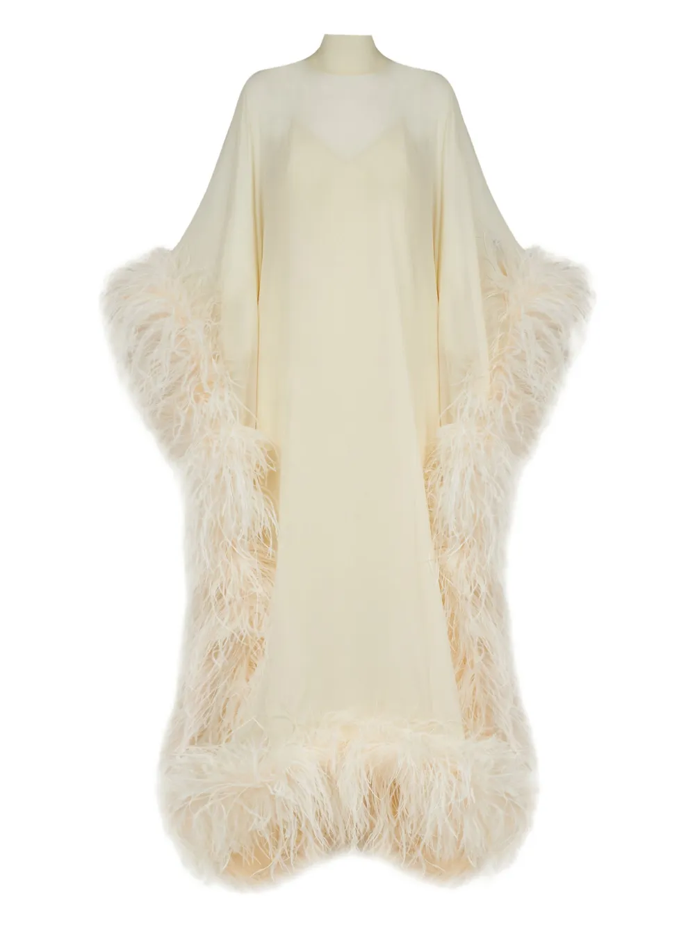 Taller Marmo feather-trimmed silk maxi dress Wit
