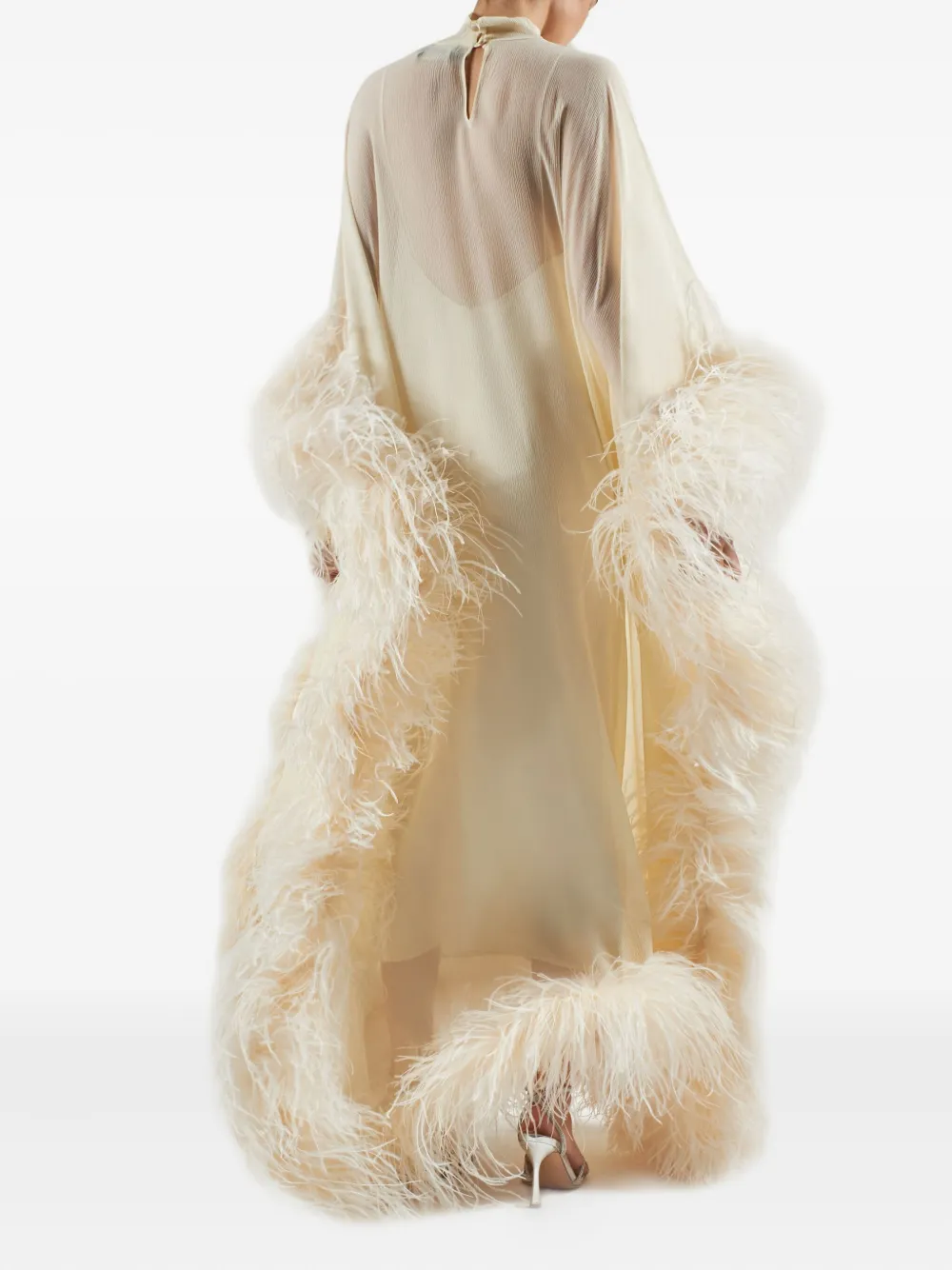 Taller Marmo feather-trimmed silk maxi dress Wit