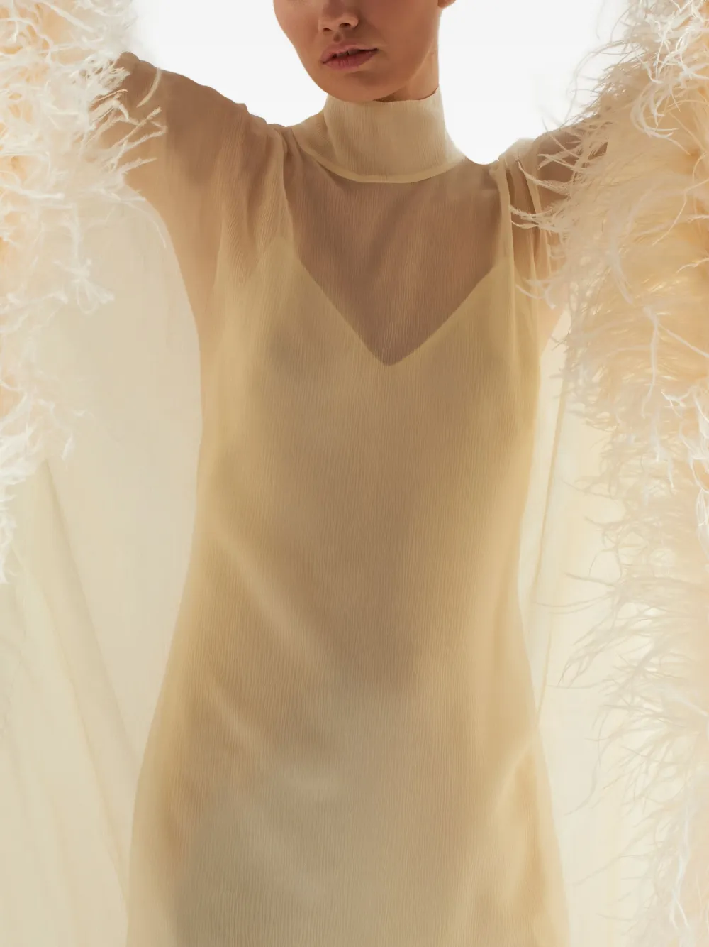 Taller Marmo feather-trimmed silk maxi dress Wit