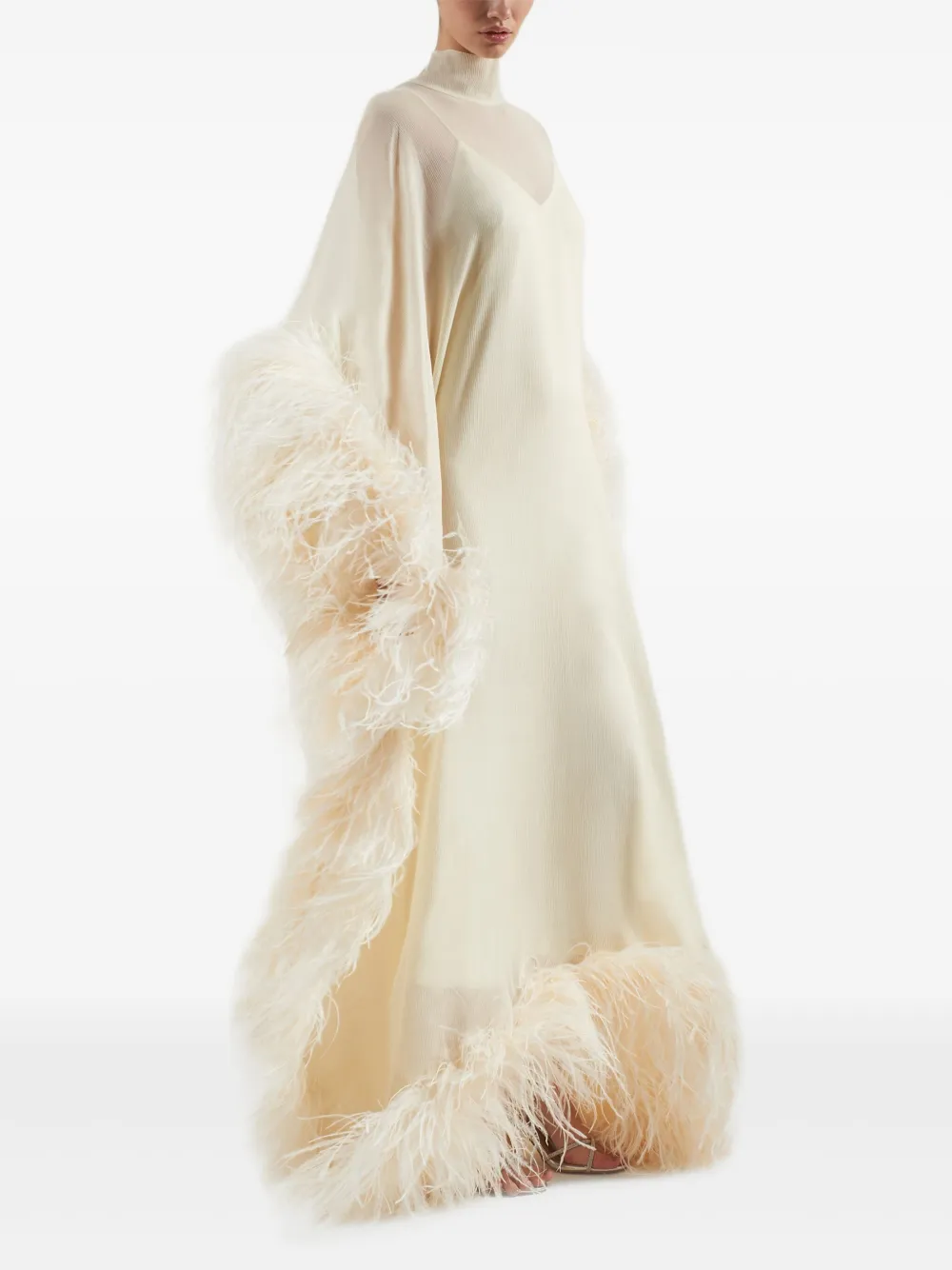 Taller Marmo feather-trimmed silk maxi dress Wit