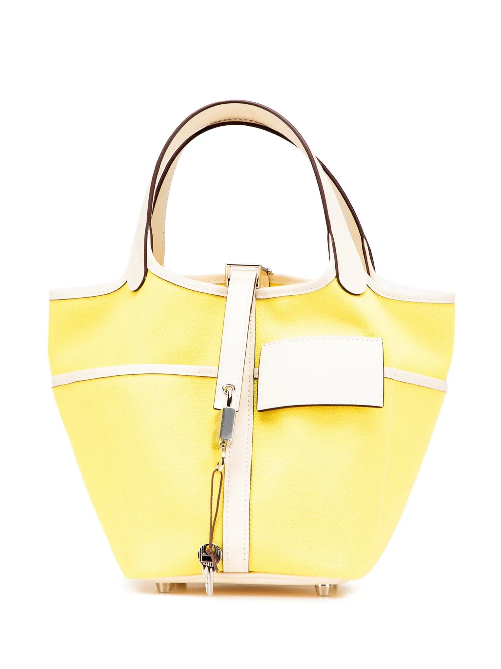 Hermès Pre-Owned 2022 トワル ゴエラン スイフト カーゴ ピコタン ロック 18 ハンドバッグ - ホワイト Hermès Pre-Owned 2022 トワル ゴエラン スイフト カーゴ ピコタン ロック 18 ハンドバッグ - ホワイト