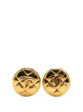 CHANEL Pre-Owned 1970-1980 Gold Plated CC Quilted Round Clip on Earrings costume earrings