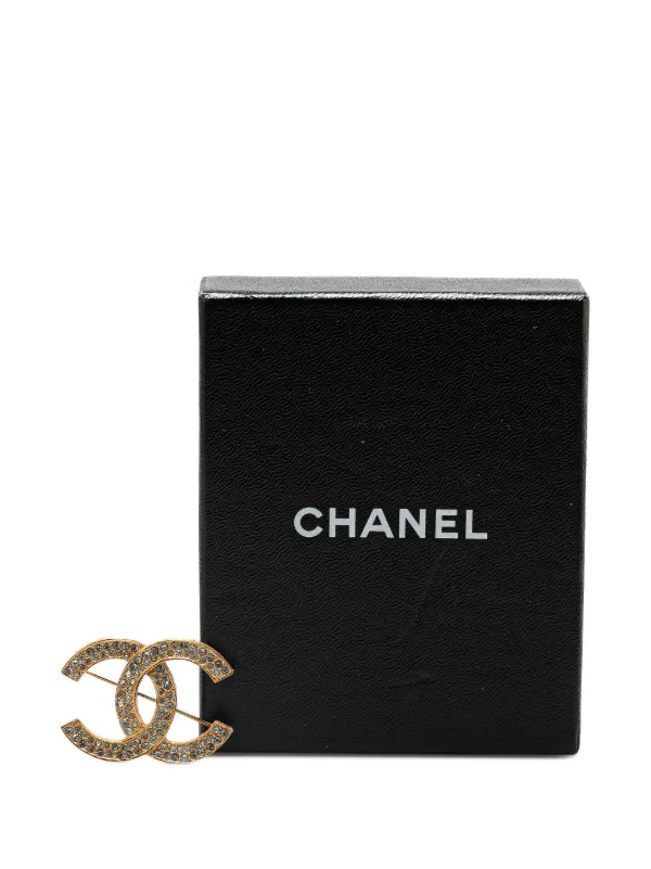 CHANEL Pre-Owned 1970-1980 Gold Plated CC Crystal Brooch Costume Brooch  Gold FARFETCH IN