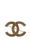 CHANEL Pre-Owned 1970-1980 Gold Plated CC Crystal Brooch costume brooch