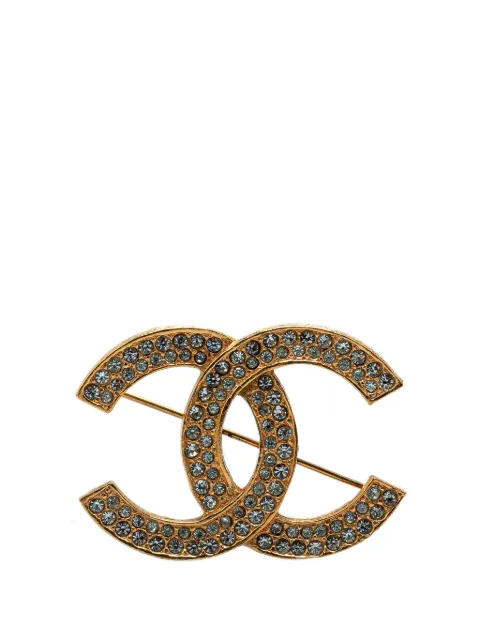 CHANEL Pre-Owned 1970-1980 Gold Plated CC Crystal Brooch costume brooch