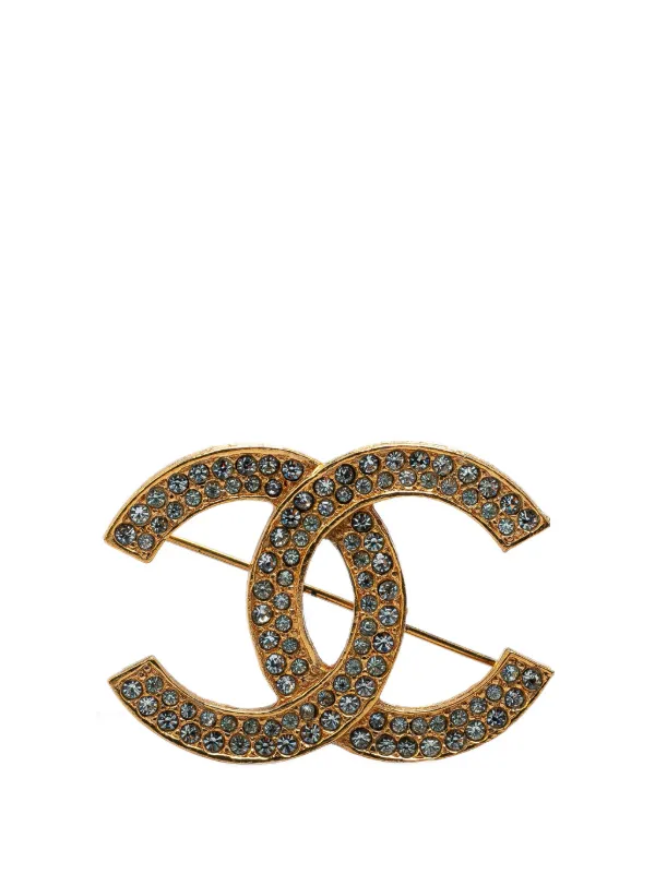 CHANEL Pre-Owned 1970-1980 Gold Plated CC Crystal Brooch
