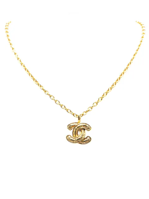 CHANEL Pre-Owned 1970-1980 Gold Plated CC Quilted Pendant Necklace costume necklace