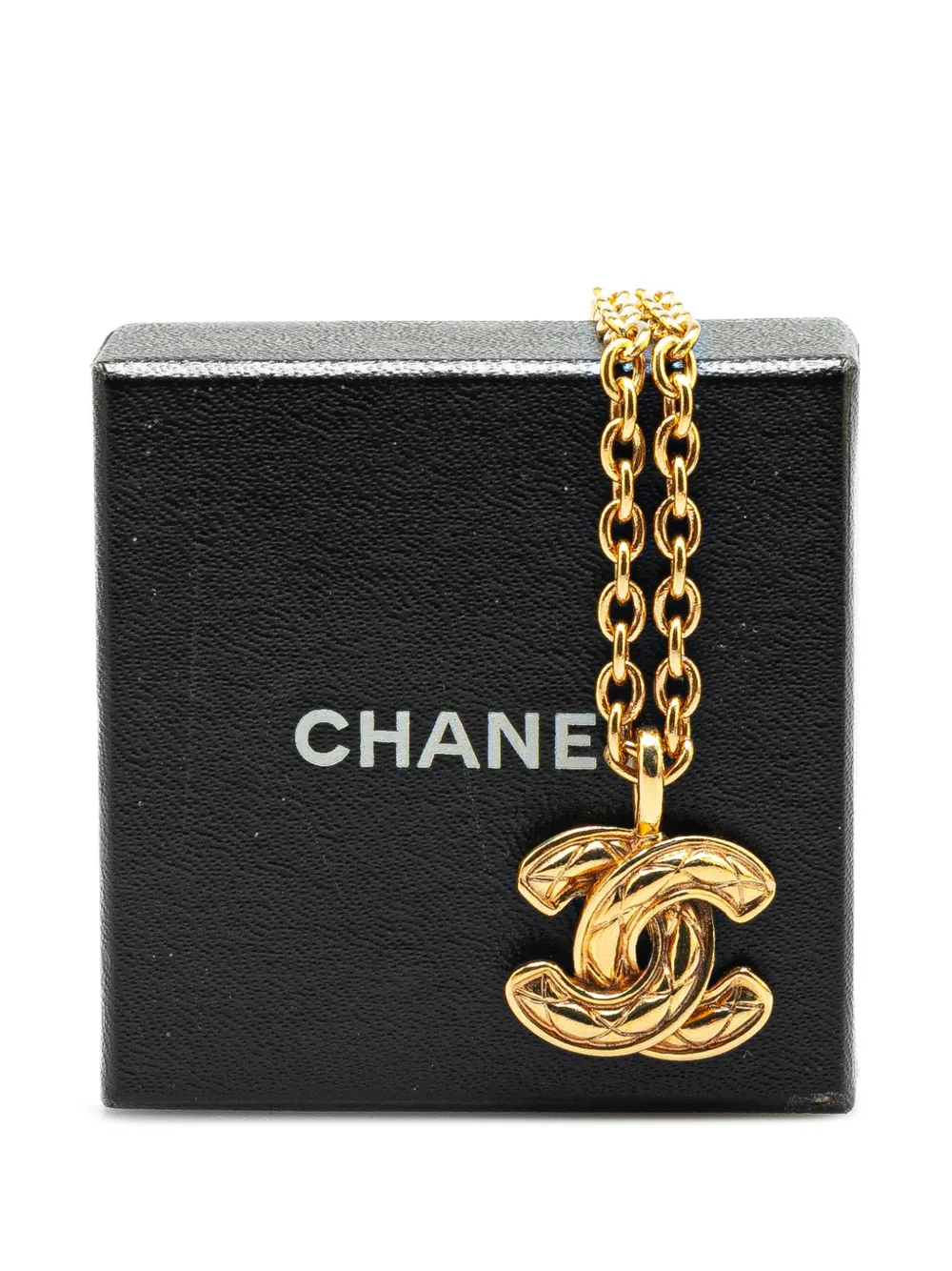 Pre-owned Chanel 1970-1980 Gold Plated Cc Quilted Pendant Necklace Costume Necklace
