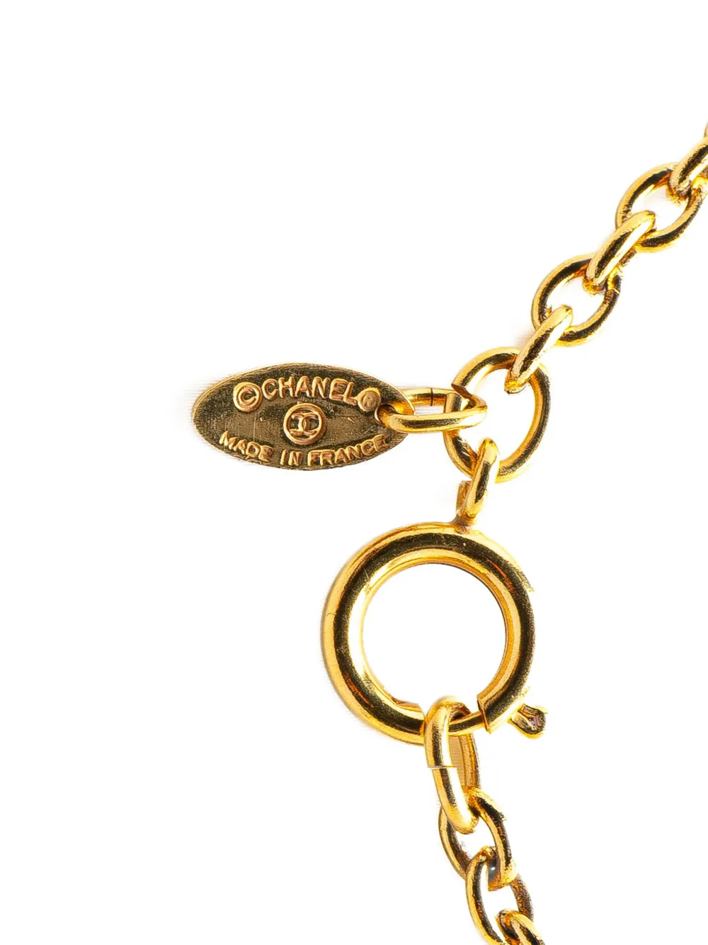 Pre-owned Chanel 1970-1980 Gold Plated Cc Quilted Pendant Necklace Costume Necklace