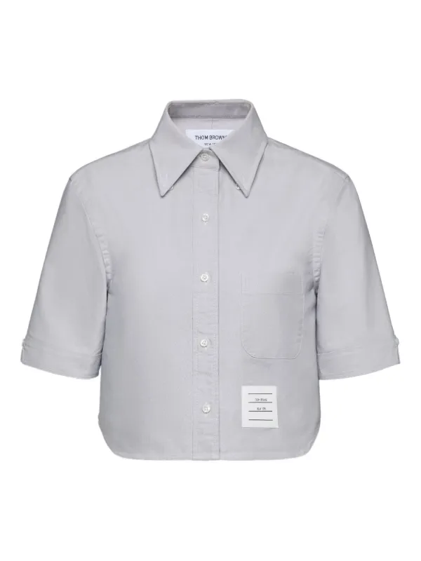Thom Browne Oxford Cropped Short Sleeve Shirt in Grey