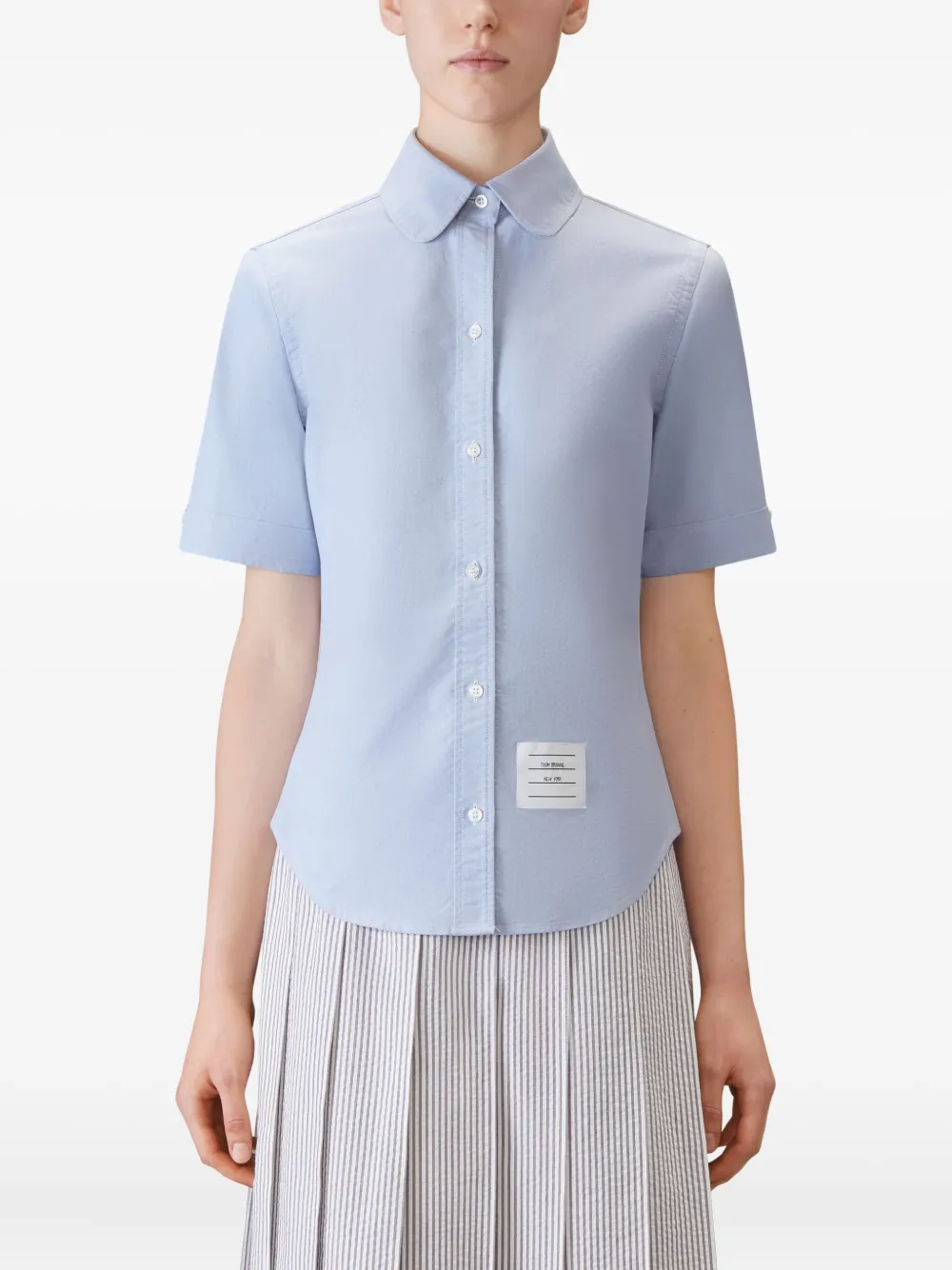 Thom Browne round-collar short-sleeve shirt Blauw