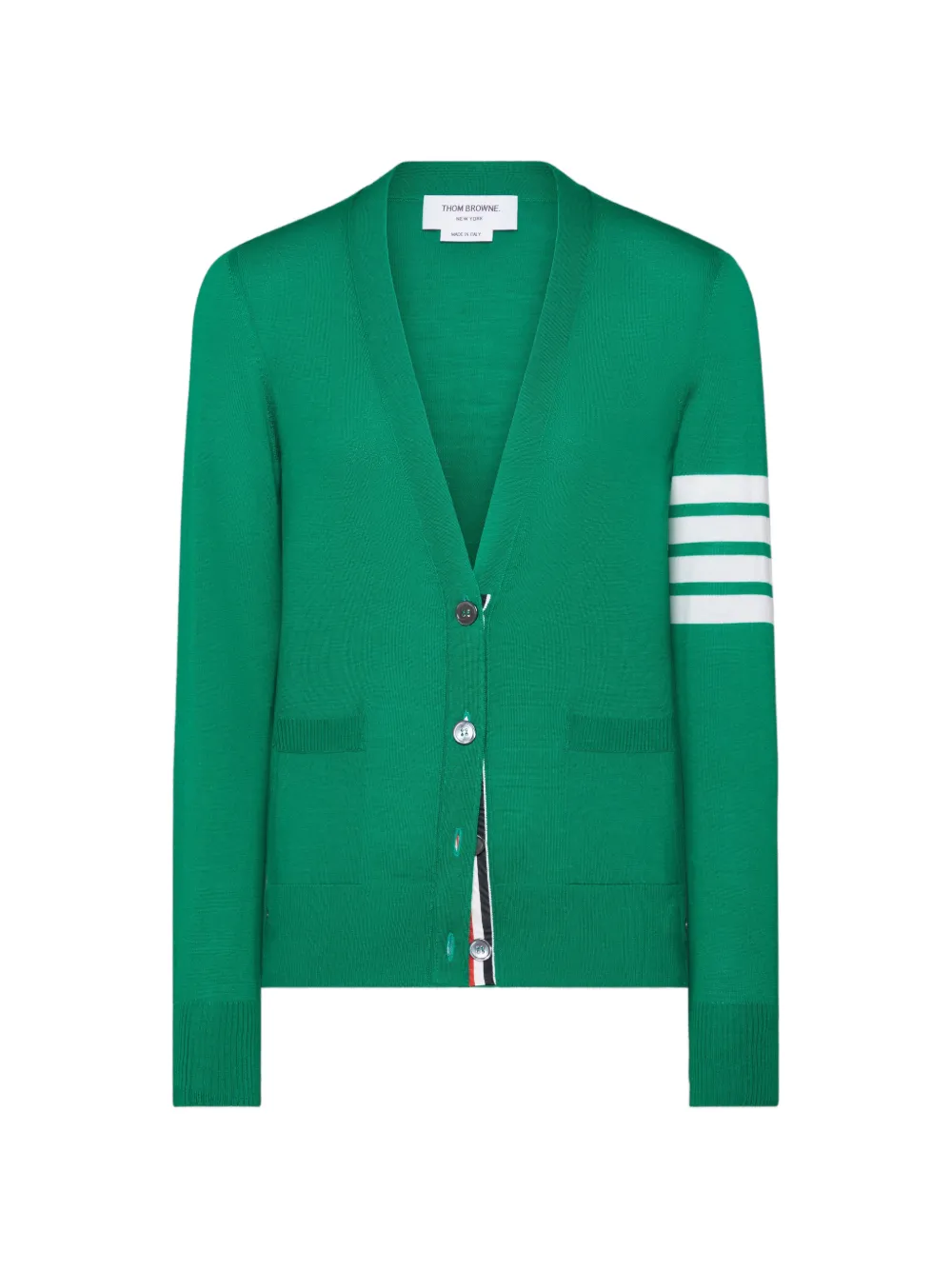 Thom Browne 4-Bar vest van merinowol met V-hals Groen