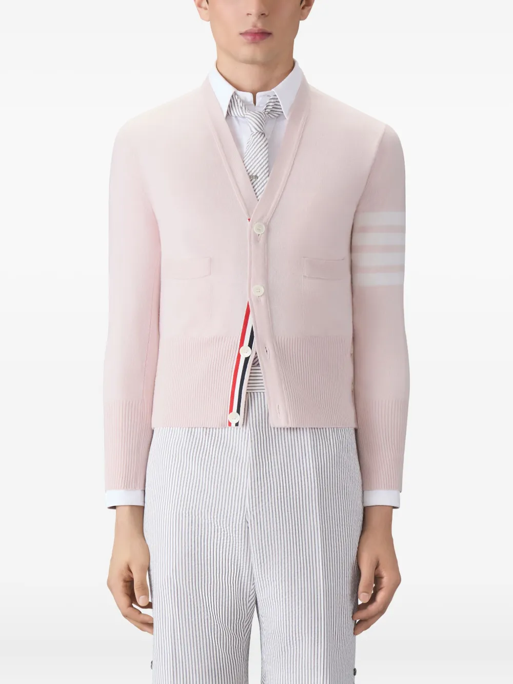Thom Browne Vest met V-hals en vier strepen Roze