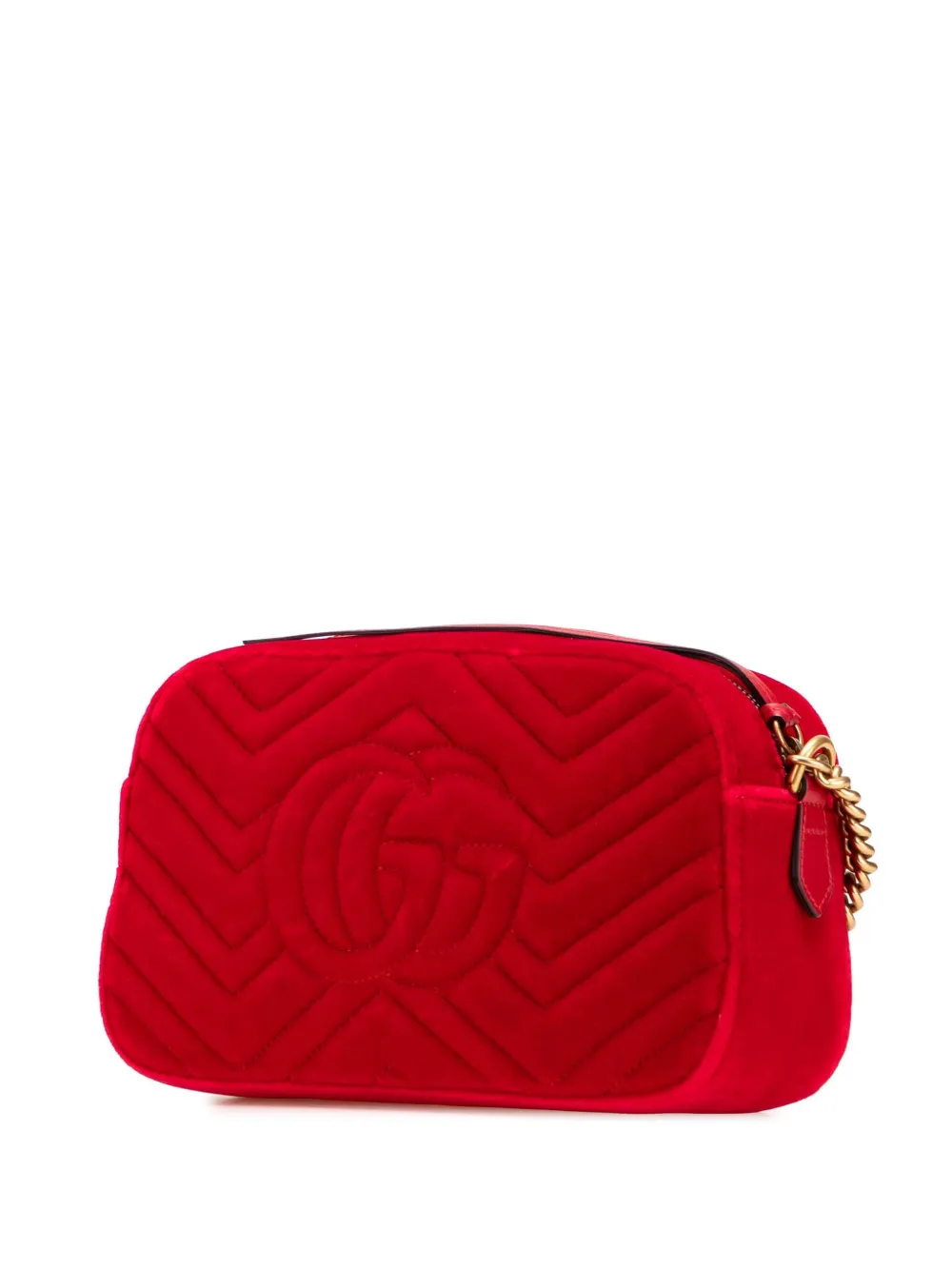 Pre-owned Gucci 2016-2025 Small Gg Marmont Matelasse Velvet Crossbody Bag In Red