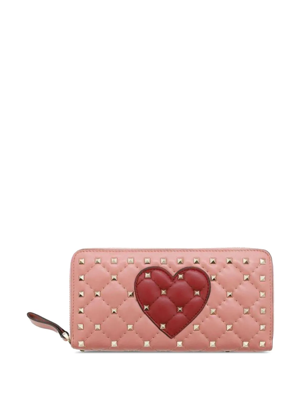 Valentino Garavani Pre-Owned 2018-2025 Lambskin Rockstud Spike Heart Zip Around Wallet long wallets | Pink | Image 1