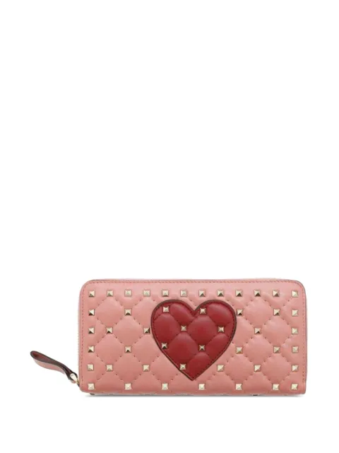 Valentino Garavani Pre-Owned 2018-2025 Lambskin Rockstud Spike Heart Zip Around Wallet long wallets
