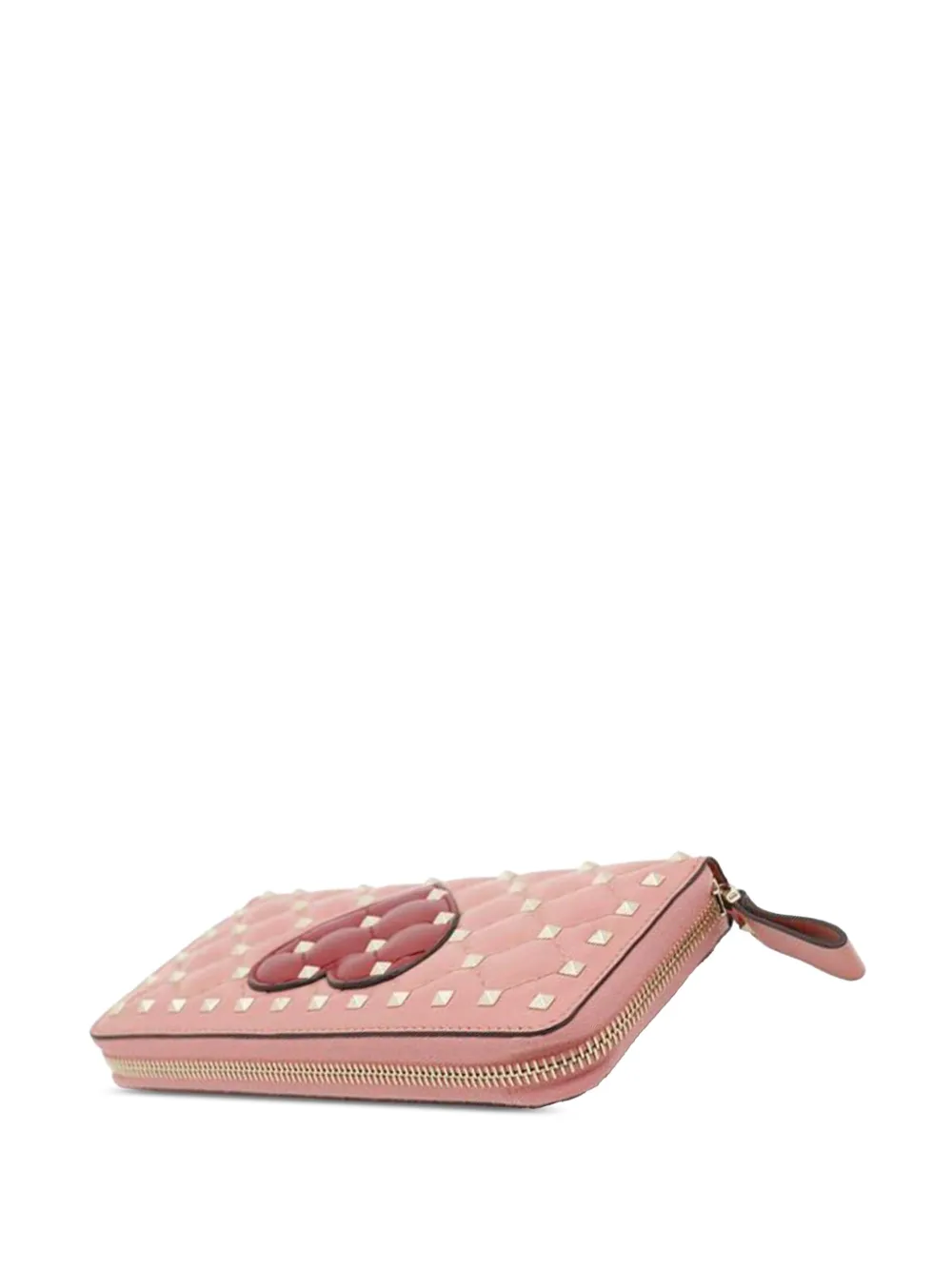 Pre-owned Valentino Garavani 2018-2025 Lambskin Rockstud Spike Heart Zip Around Wallet Long Wallets