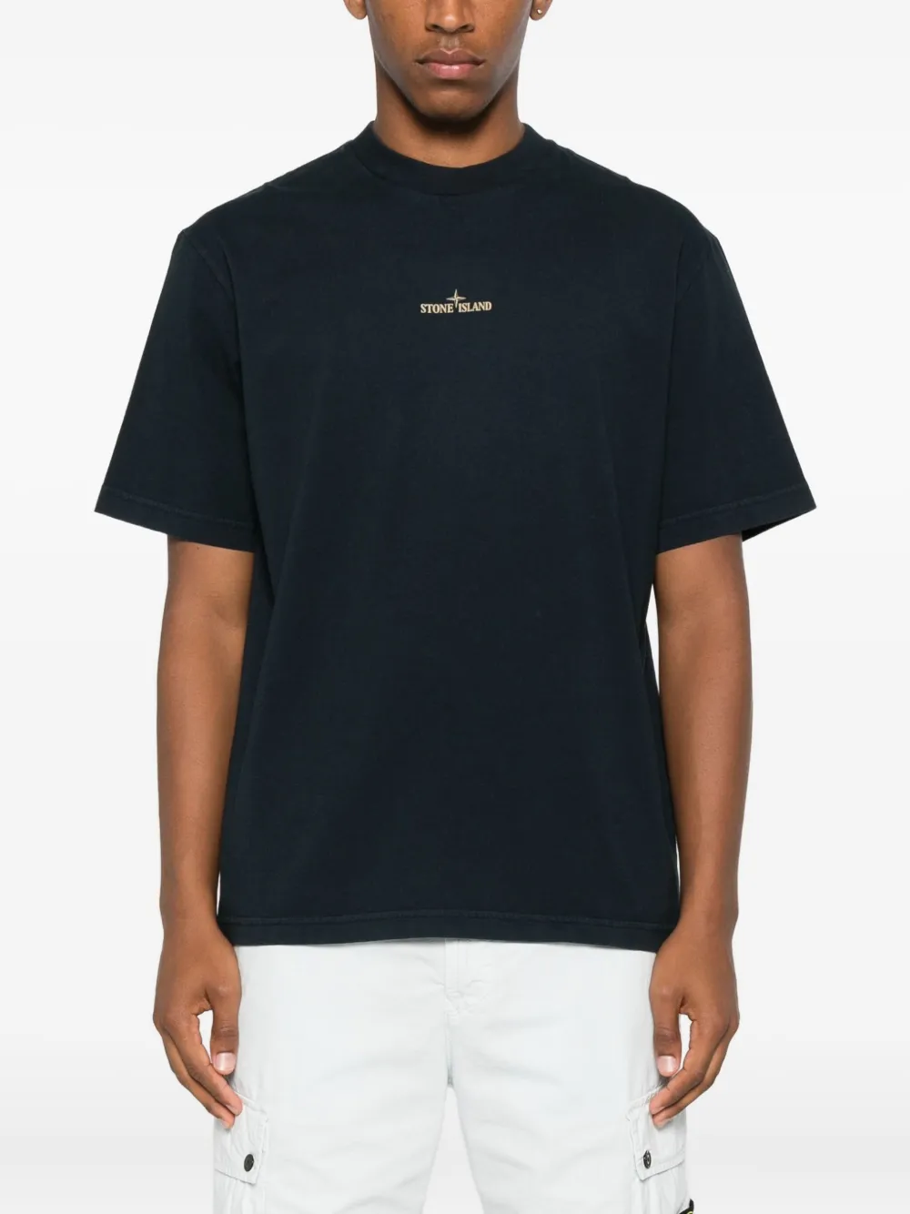 Stone Island logo-embroidered cotton T-shirt Blauw