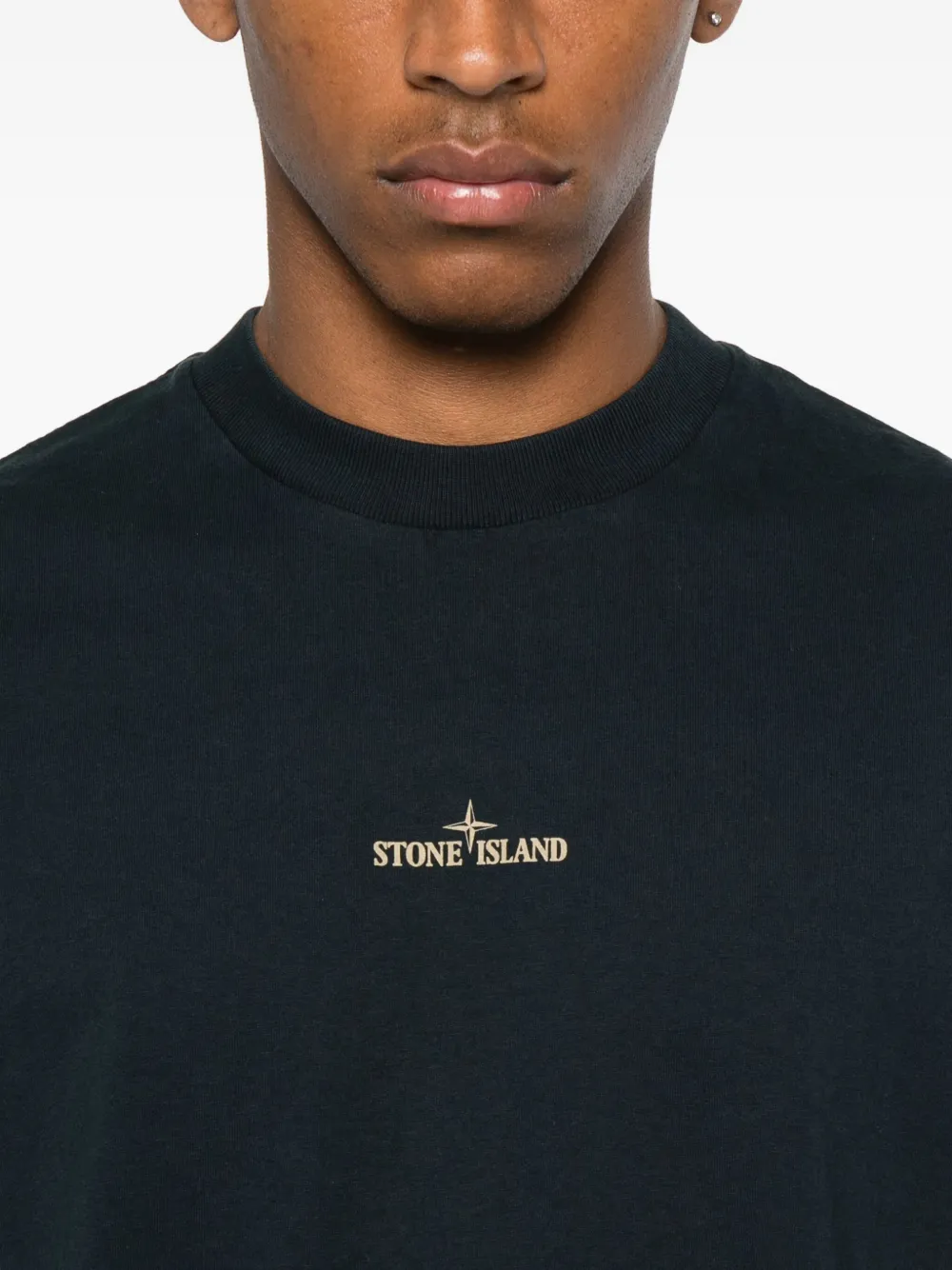 Stone Island logo-embroidered cotton T-shirt Blauw