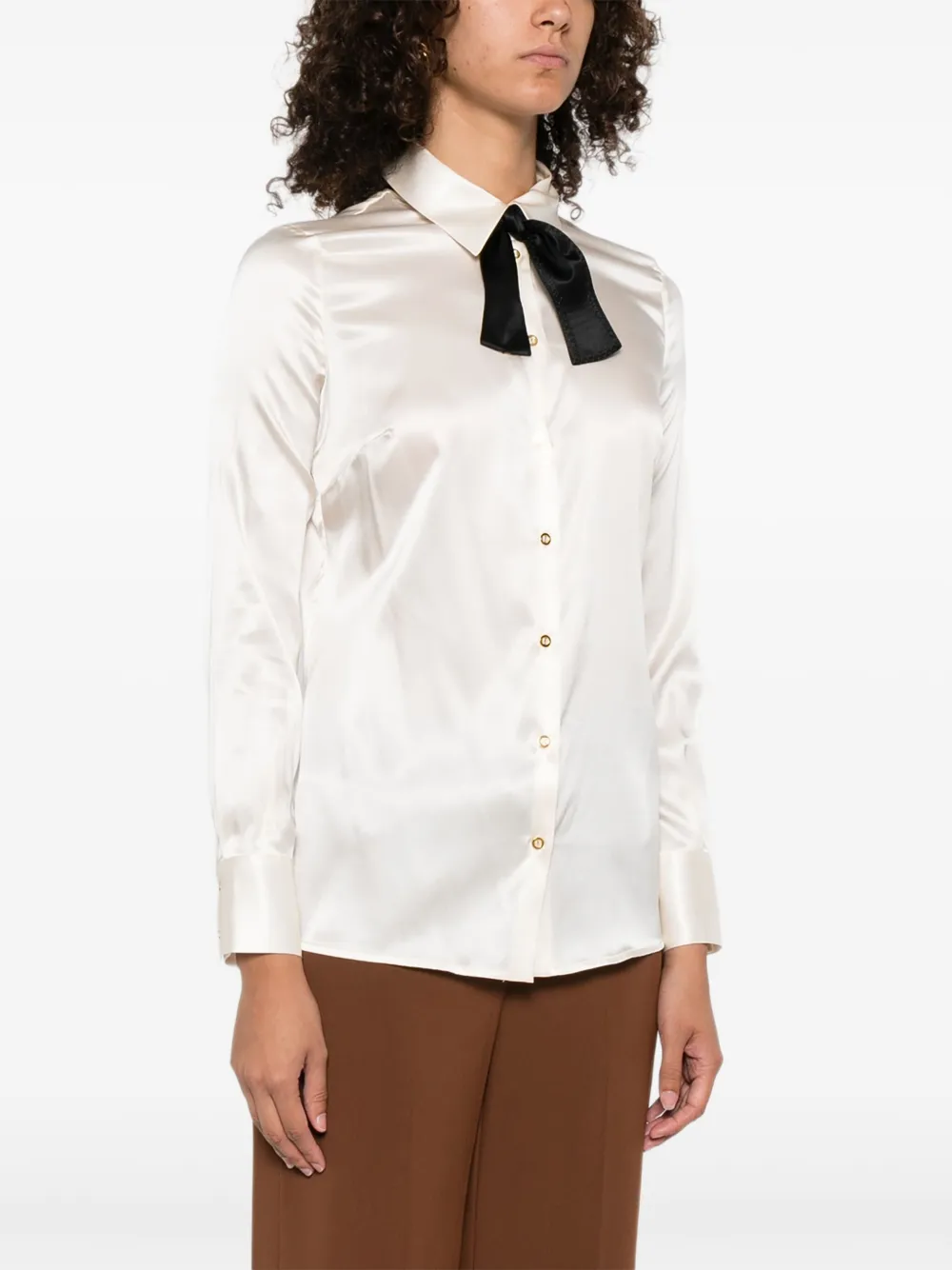 Elisabetta Franchi bow-detail satin shirt Beige