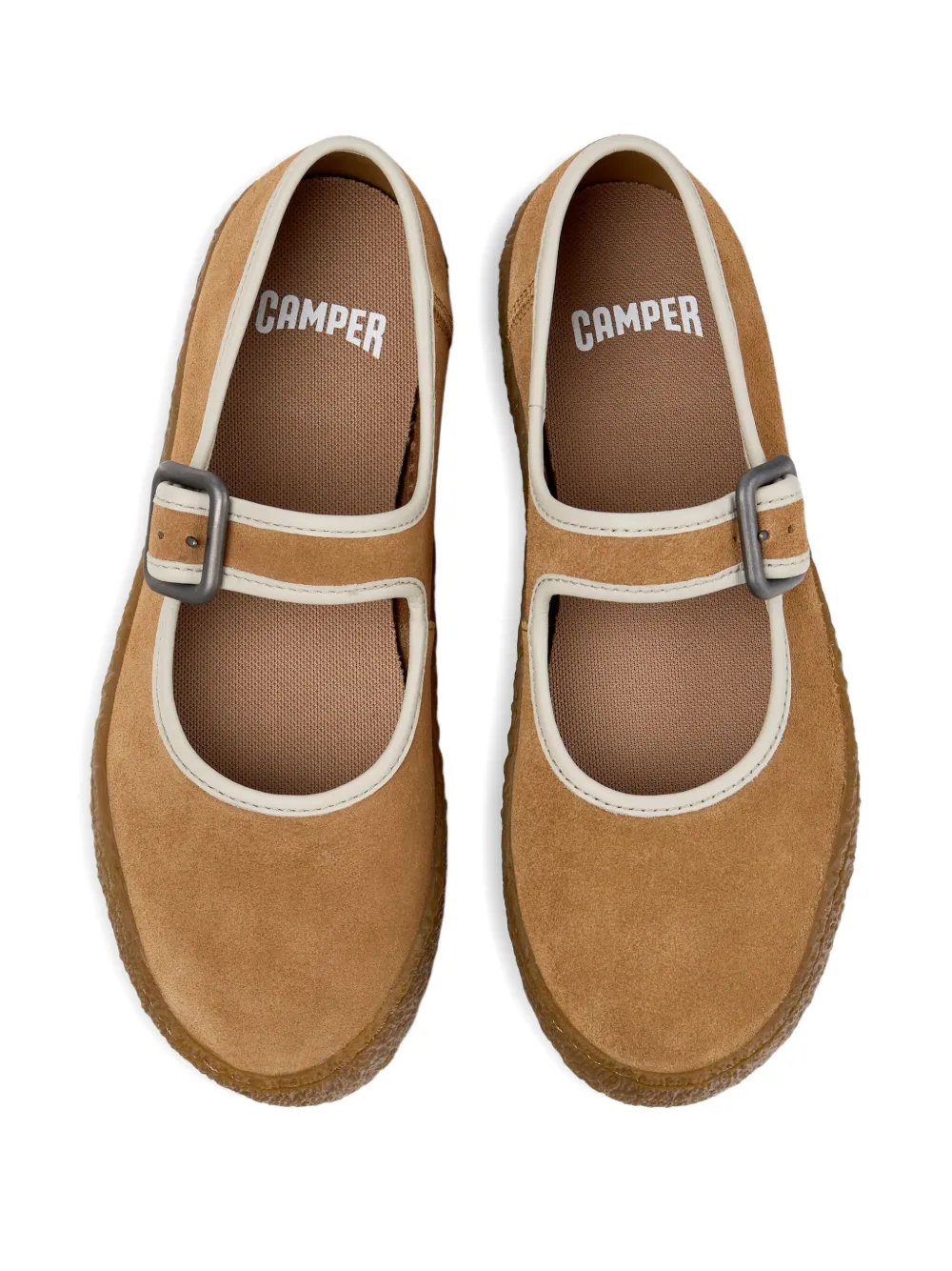 Camper Peu Terreno Buckle-strap Suede Ballet Flats In Brown