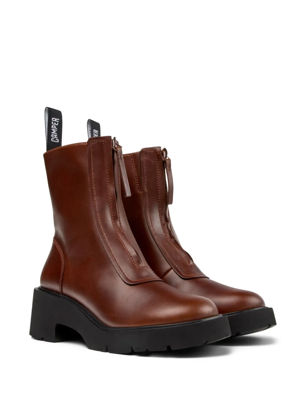 Camper 54mm Milah zip-front platform boots Brown