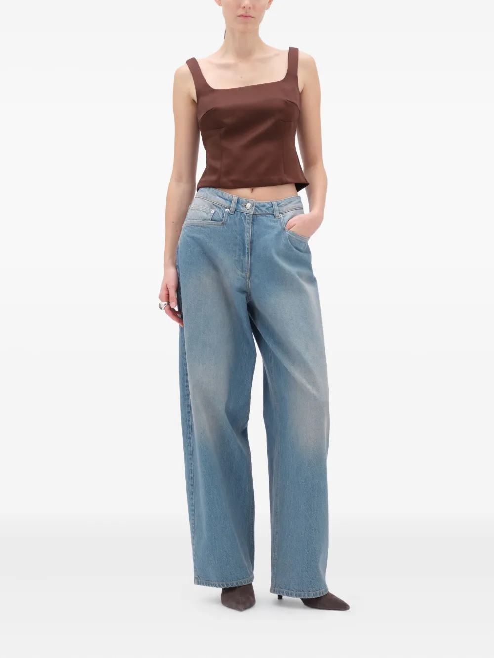 Remain Birger Christensen Square-neck Fitted Top In Brown