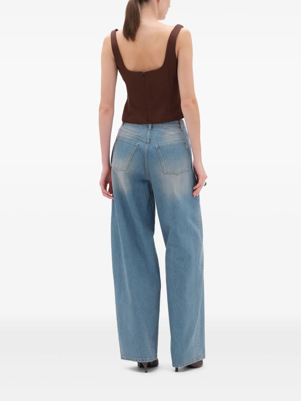 Remain Birger Christensen Square-neck Fitted Top In Brown